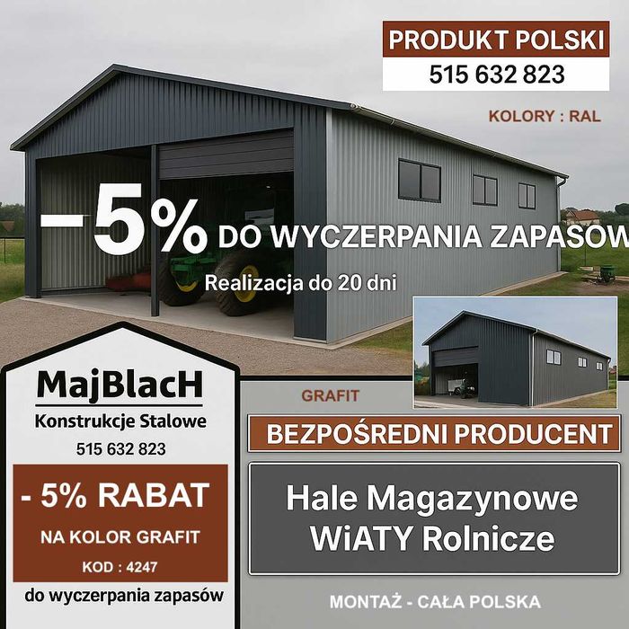 OCYNKOWANA  - Wiata /Hala / Garaż Blaszany | PRODUCENT  – Maj-Blach