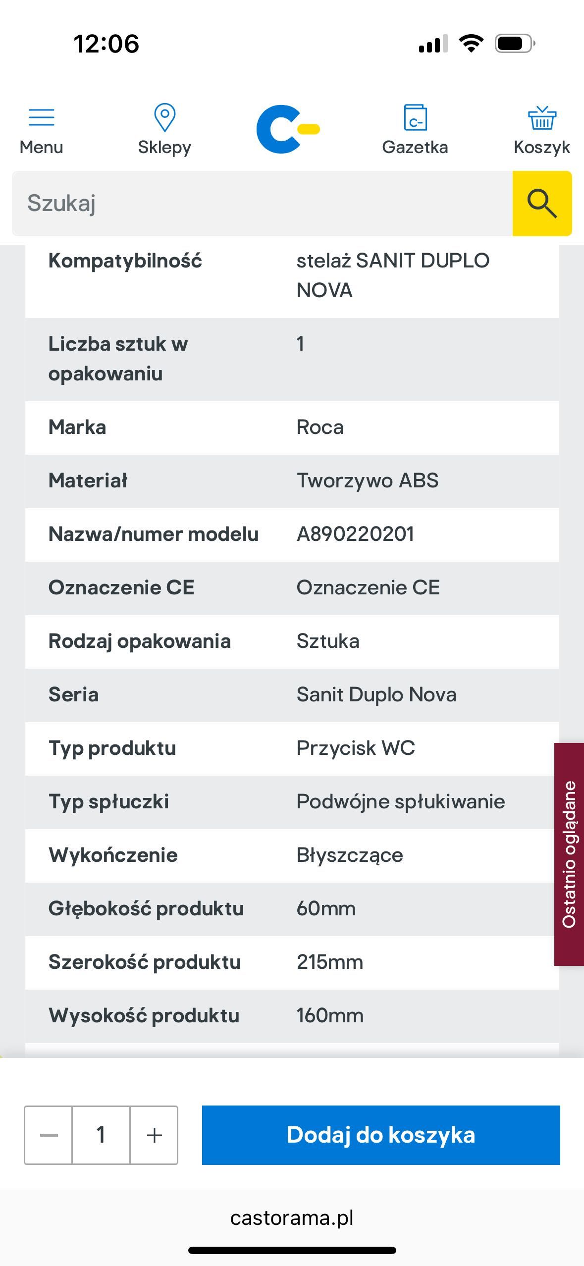 Przycisk WC Roca Sanit chrom