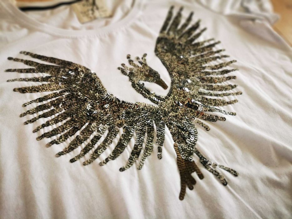 Bluzka damska tshirt PULZ biała cekiny L NOWA