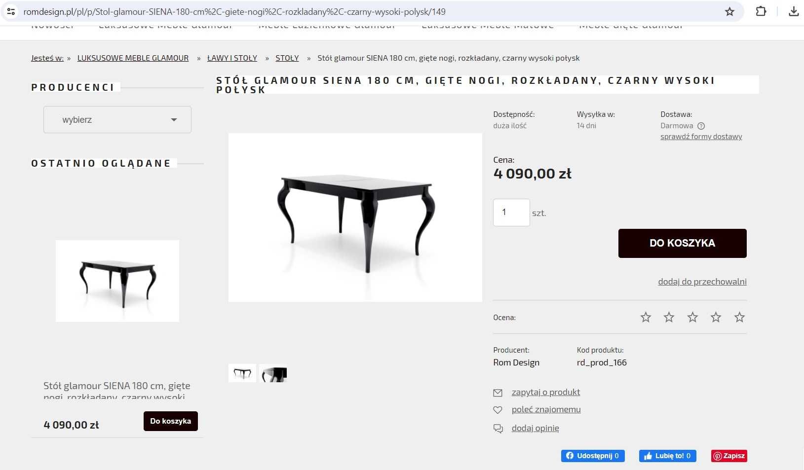 Stół z krzesłami Rom Design, glamour, czarny połysk, ludwikowski