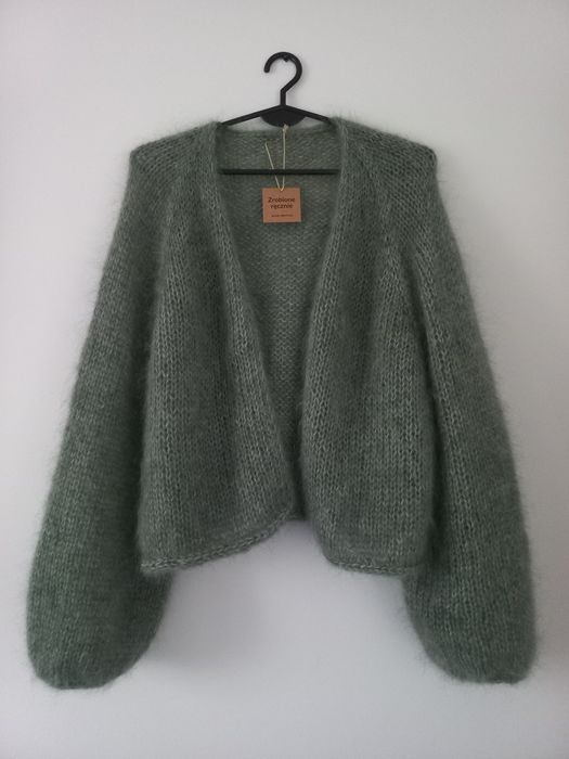 Ręcznie robiony kardigan hand made sweter 100% wełna moherowa i jedwab
