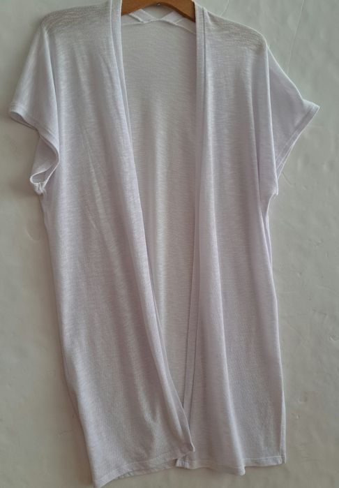 Kardigan Biały Lekki, Letni, Krótki Rękaw, Narzutka, Roz. L/XL
