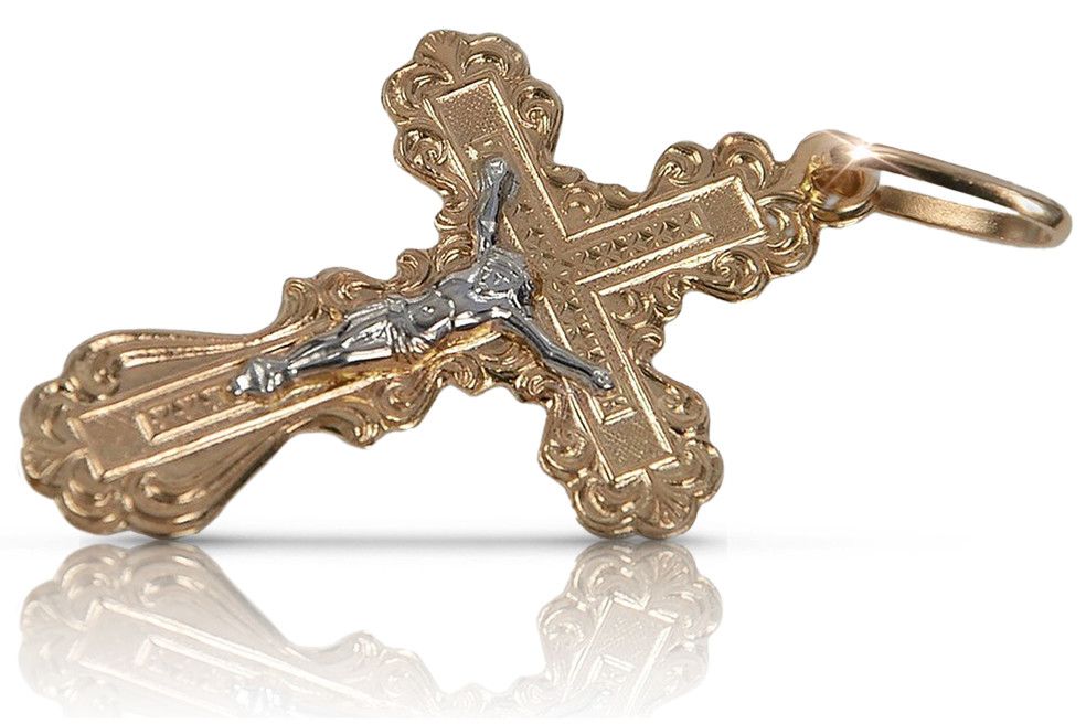 Złoty krzyż Prawosławny 14k zawieszka czerwone białe złoto oc002rw Wr