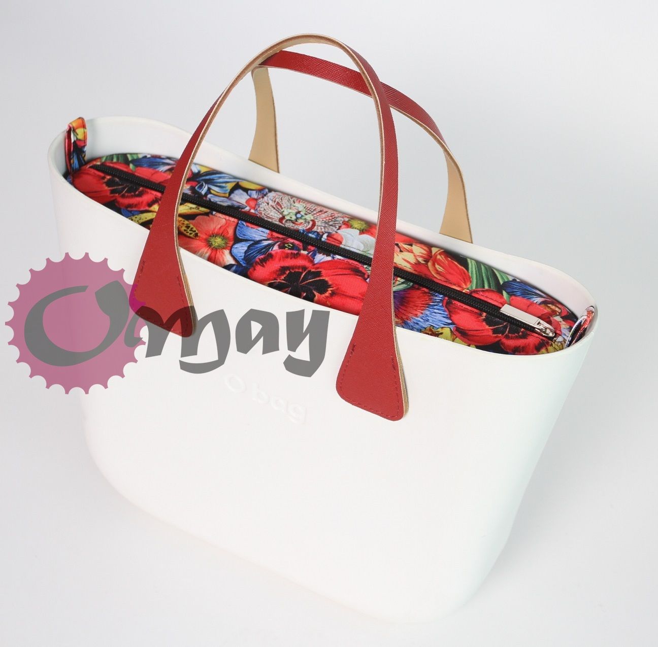 Czarny organizer do OBAG MINI kwiaty maki czerwone 2 kieszenie OMAY