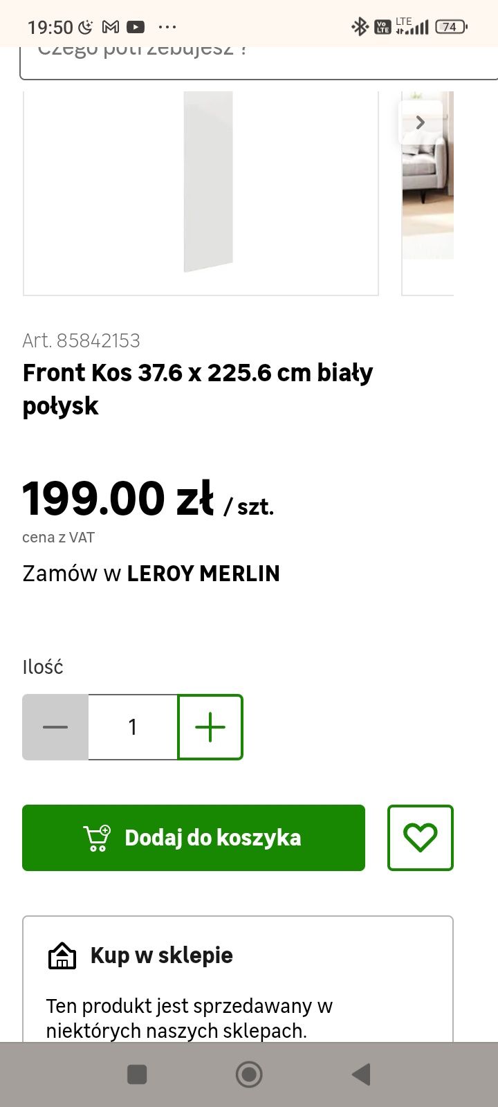 Front Kos 37.6 x 225.6 cm biały połysk 4 szt.