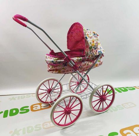 Коляска для кукол детская 8826 BN большие колеса розовый цвет корзина