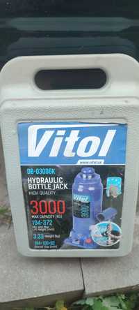 Домкрат гидравлический бутылочный Vitol 3 т чемодан 194-372 мм 3.33 кг