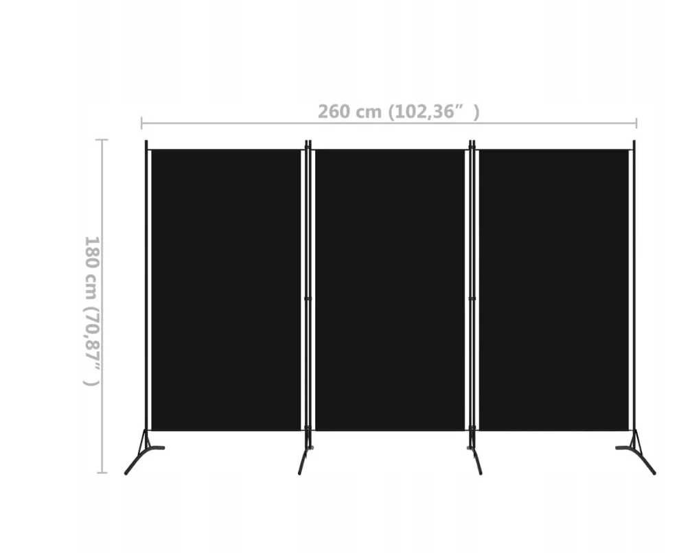 Parawan 3-panelowy, czarny, 260 x 180 cm n