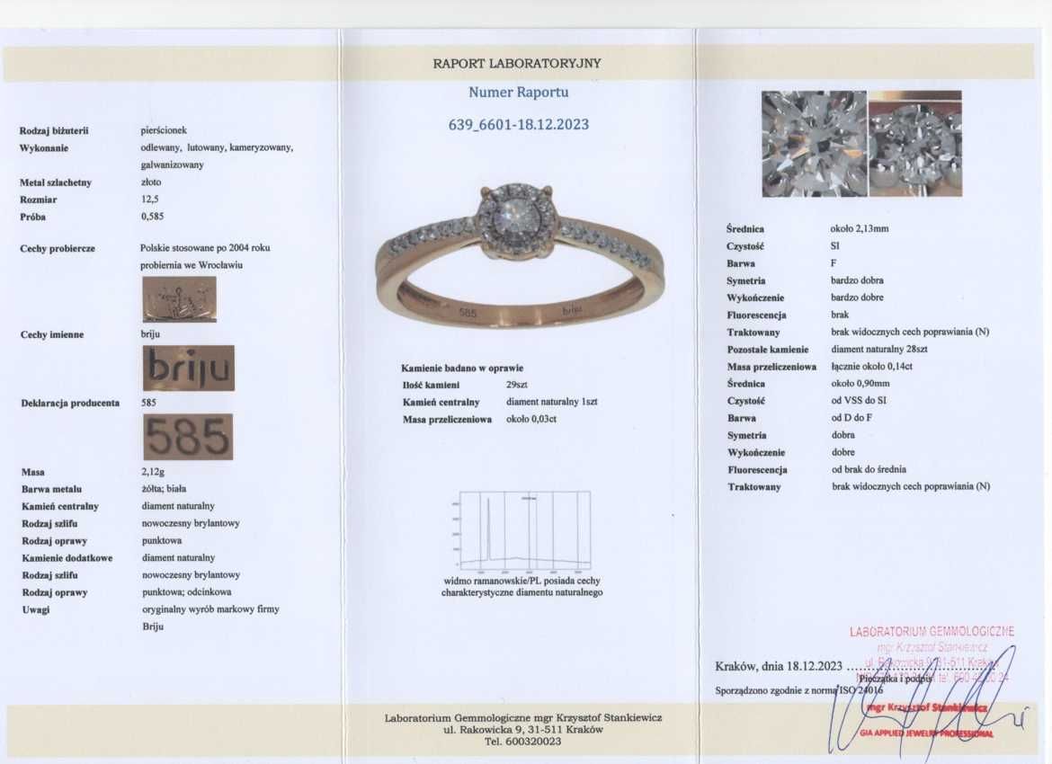 Złoty Pierścionek - DIAMENTY - 14K - 2,12g - BRIJU - DIAMONDS GOLD