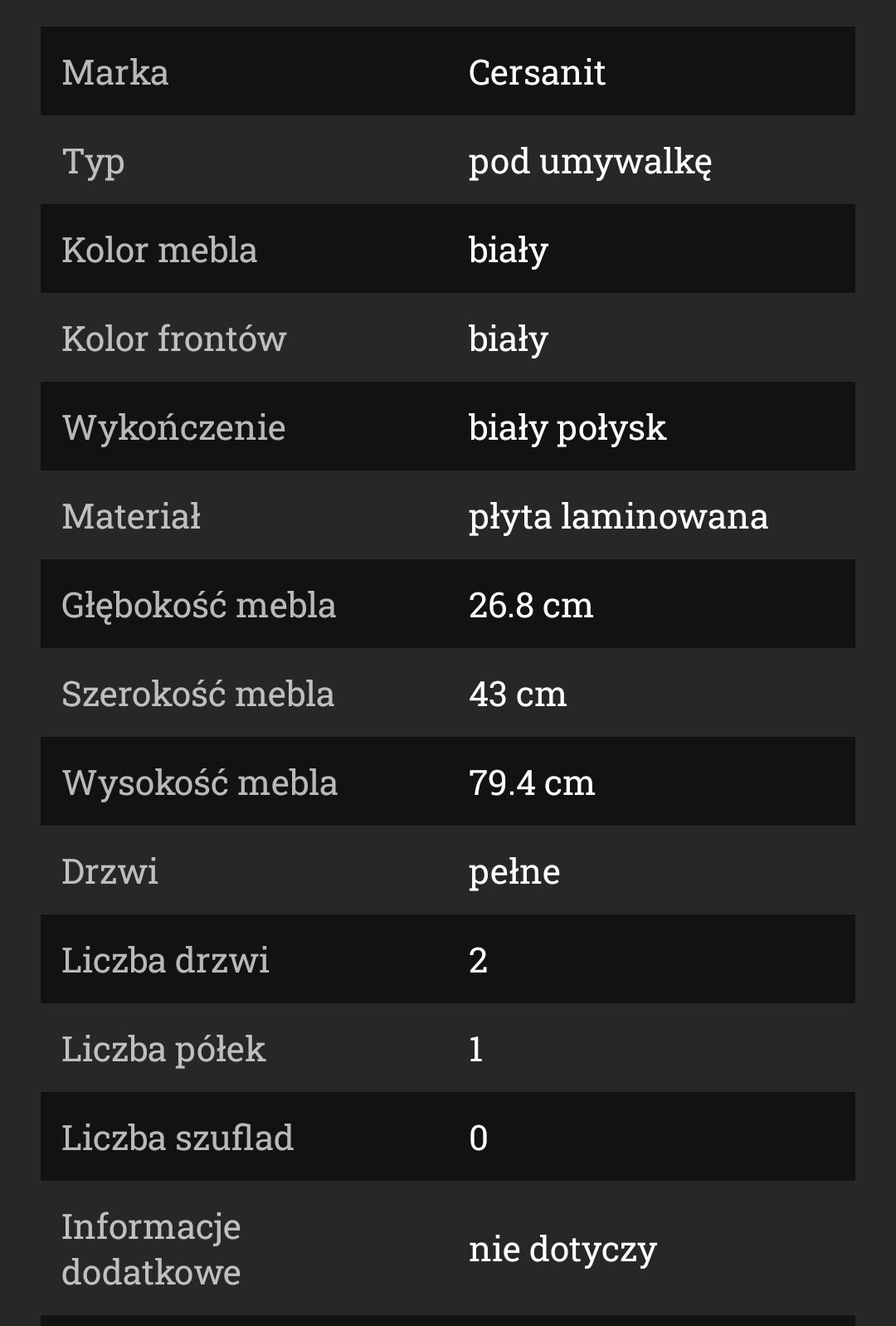 Szafka podumywalkowa Cersanit