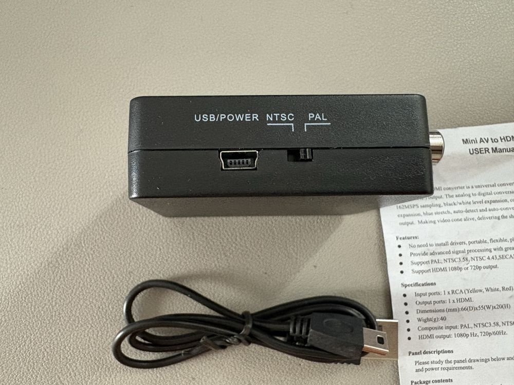 Konwerter HDMI na RCA – nowy, NTSC/PAL, z zasilaniem
