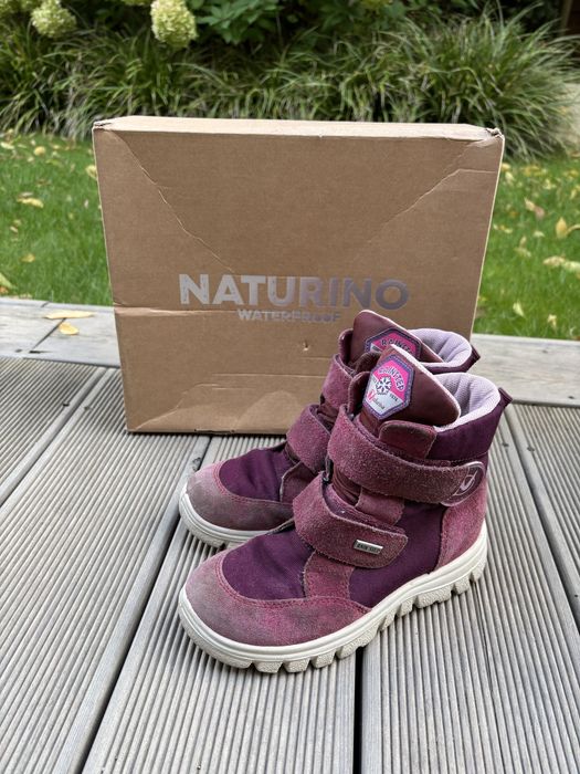 Skóra 32 kozaki śniegowce Naturino zapinane na rzep wełną skórzane