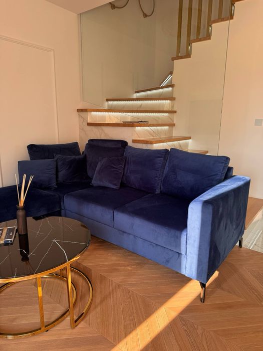 Narożnik modulowy 240/165 cm w kolorze granatowym, welur