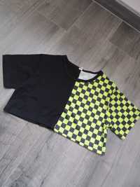 krótka koszulka crop top t-shirt szachownica xs/s shein