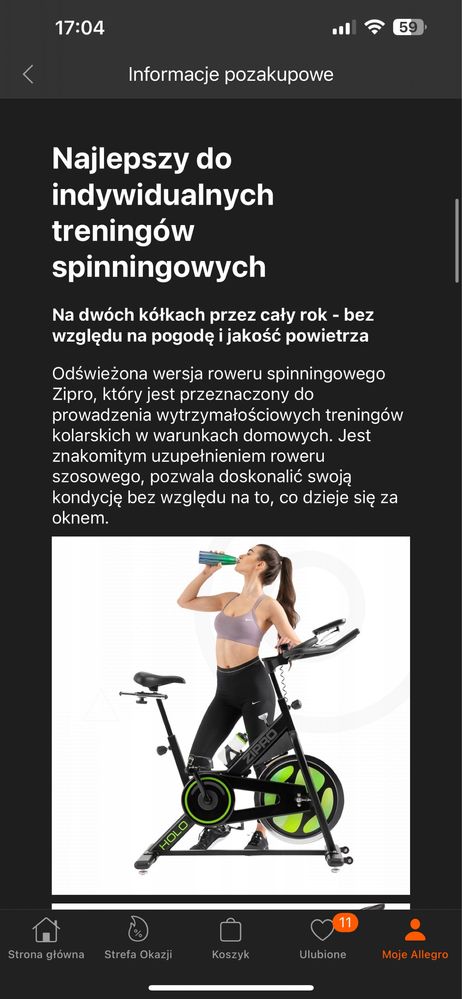 Rowerek stacjonarny Zipro spinningowy