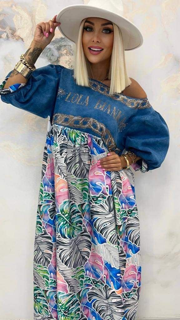 Elegancka sukienka jeans plus size logo Lola bianka