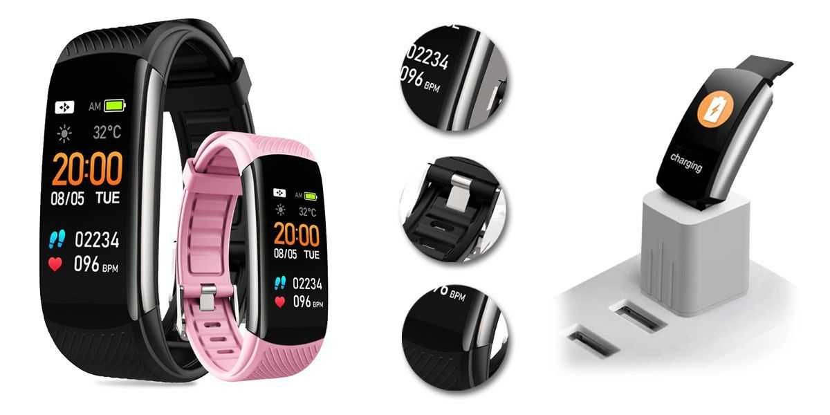 NOWY Smartband Rubicon Czarny Rnce59-5 + Pasek Różowy