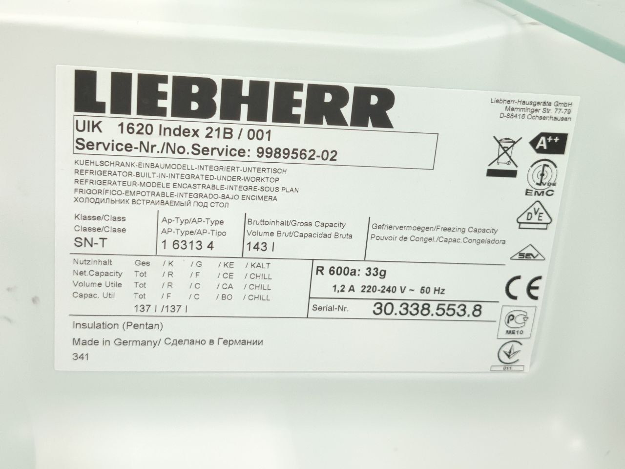 Эксклюзив! Вбудований холодильник LIEBHERR™ UIK 1620 під стільницю!