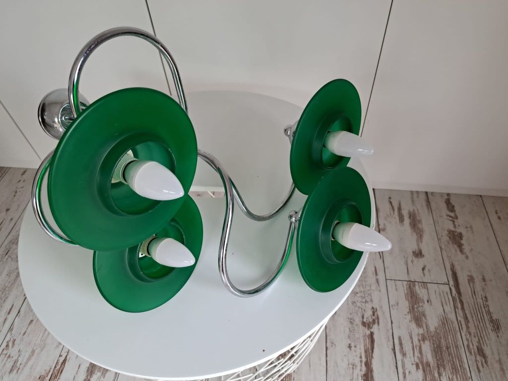 Żyrandol, lampa wisząca zieleń butelkowa talerze w kształcie ufo