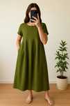 Elegancka oliwkowa sukienka maxi – lniana i bawełniana 42 XL