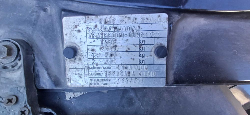 2003 Fiat Punto 1.2 60KM 188A4000 kolor 601 Silnik części
