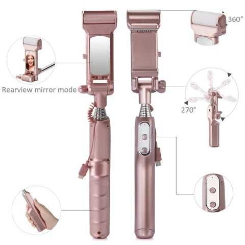 Selfie stick Mocreo, statyw do selfie l z lampką i lusterkiem.