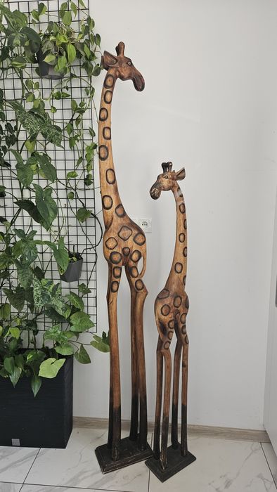 Drewniana żyraf retro komplet drewno ozdoba do domu ogrodu