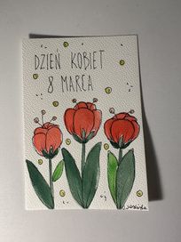 Kartka okolicznościowa dzień kobiet 8 marca kwiaty tulipany boho