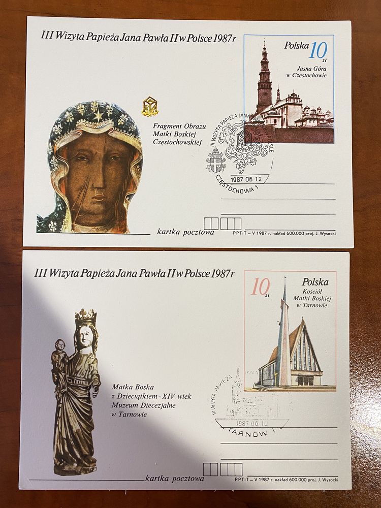 Pamiątkowe kartki pocztowe - III wizyta Jana Pawła II w Polsce 1987r.