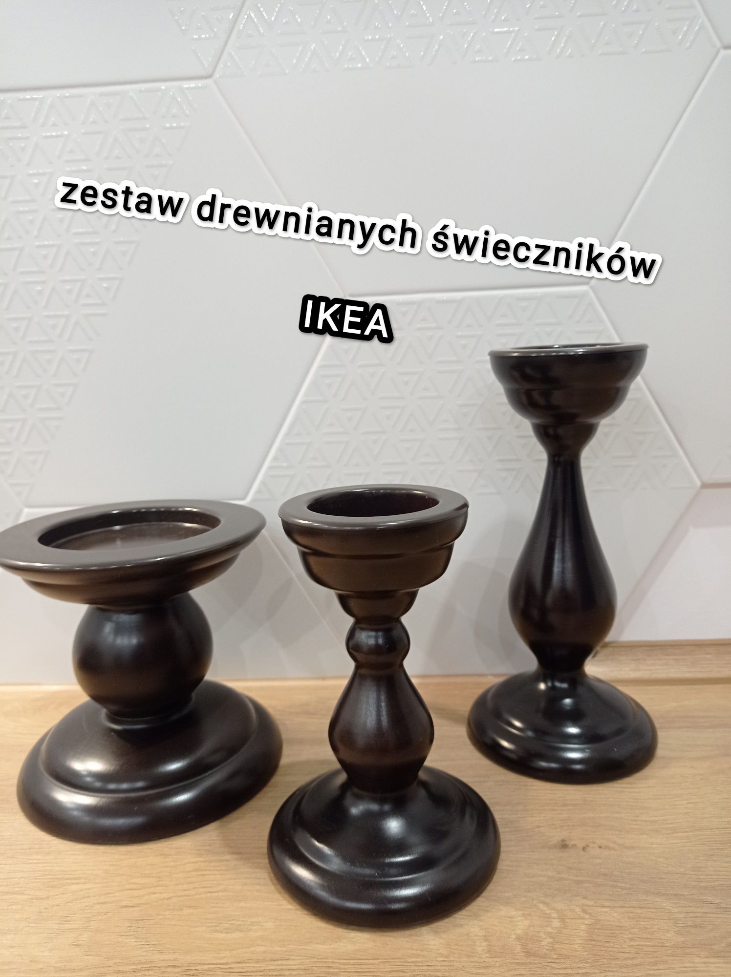 Zestaw drewnianych świeczników Ikea