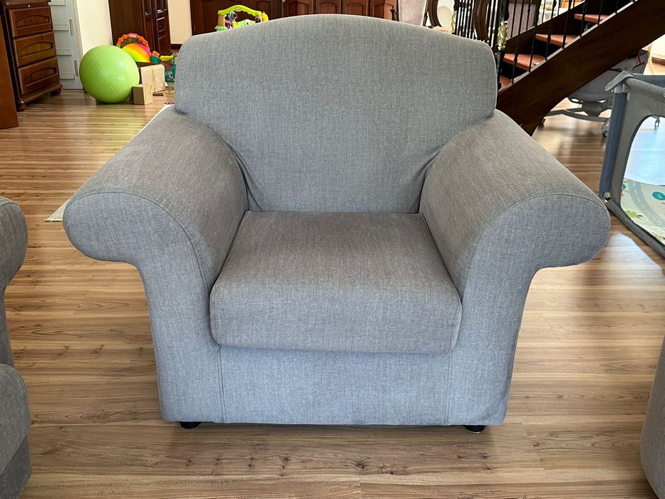 2 x sofa, fotel, puf szary