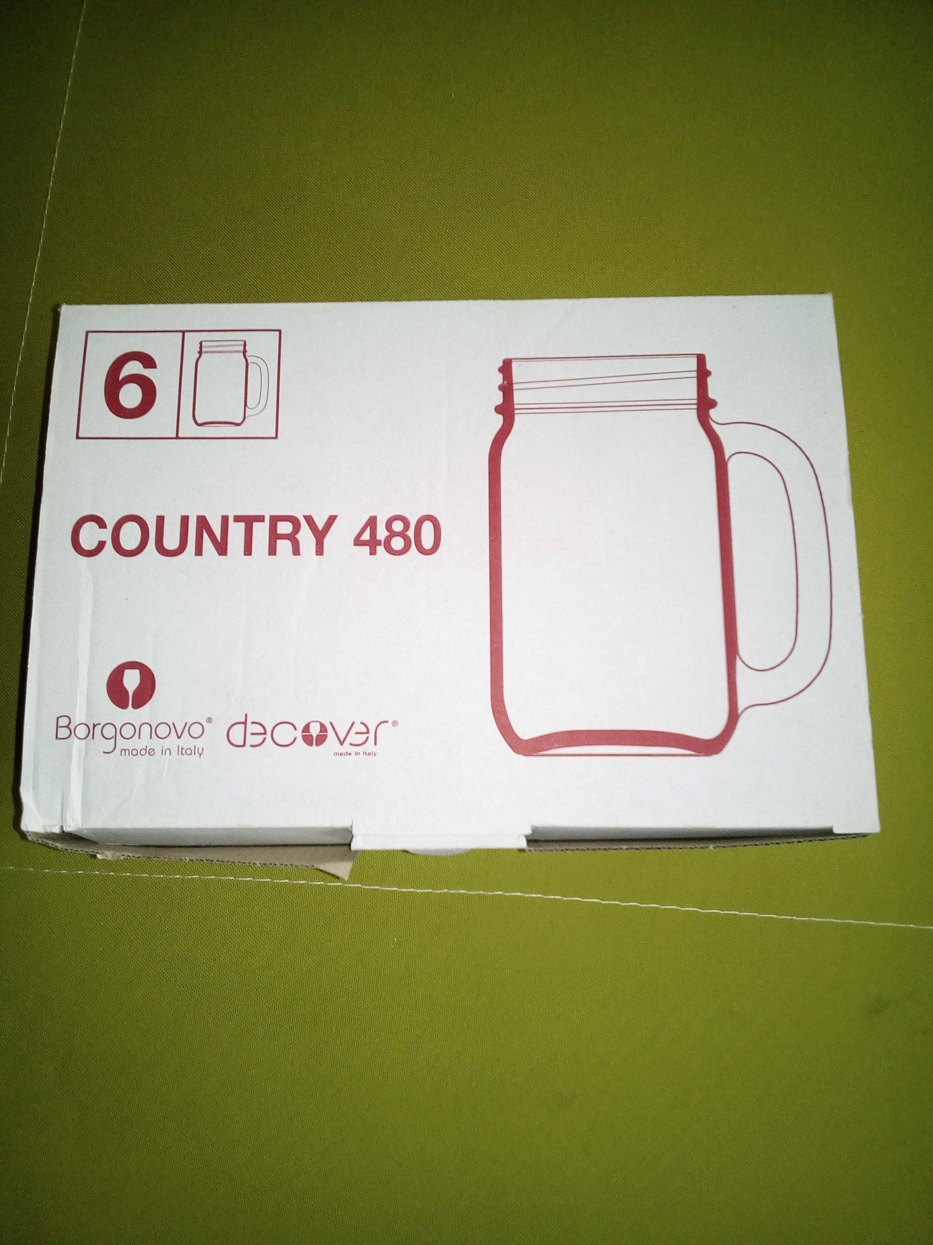 Zestaw 6 sztuk Kubki słoiki z uchwytem BORGONOVO Country 480ml