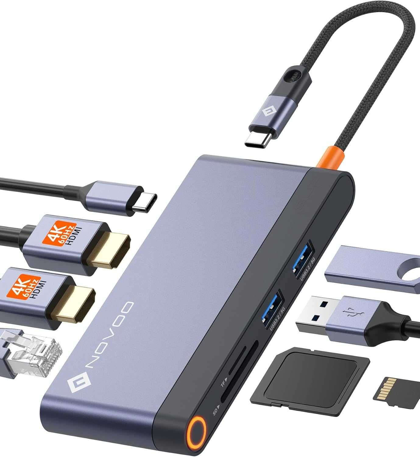 Stacja dokująca USB-C 8w1 NOVOO NHM8D-141F z 2x HDMI 4K 60Hz