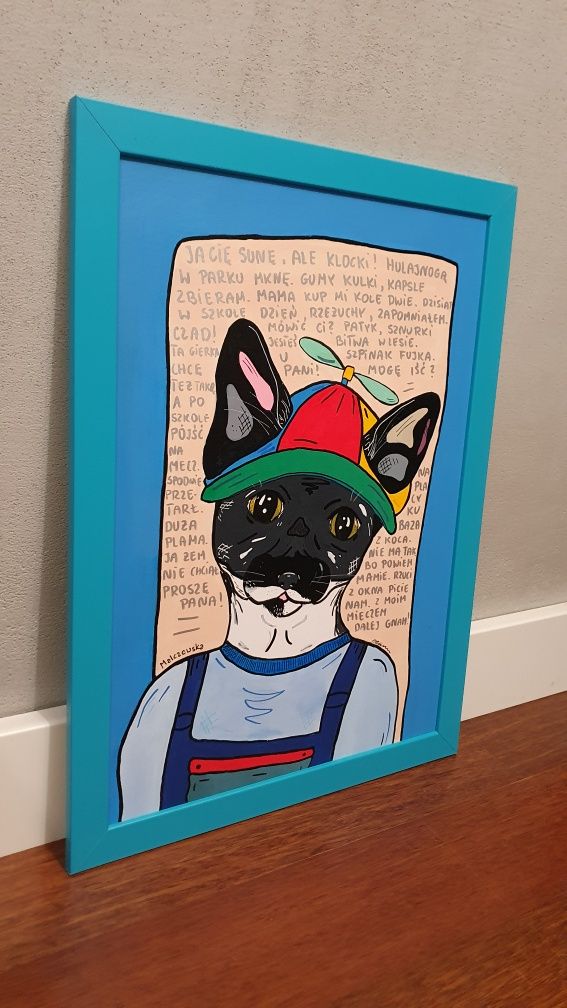Obraz Kot plakat grafika w ramce kotek handmade A3 dla dziecka pop art