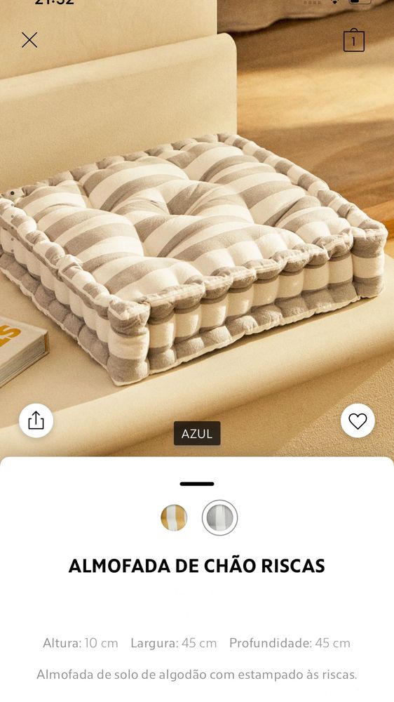 Almofada Azul De Chão Riscas Zara Home NOVO