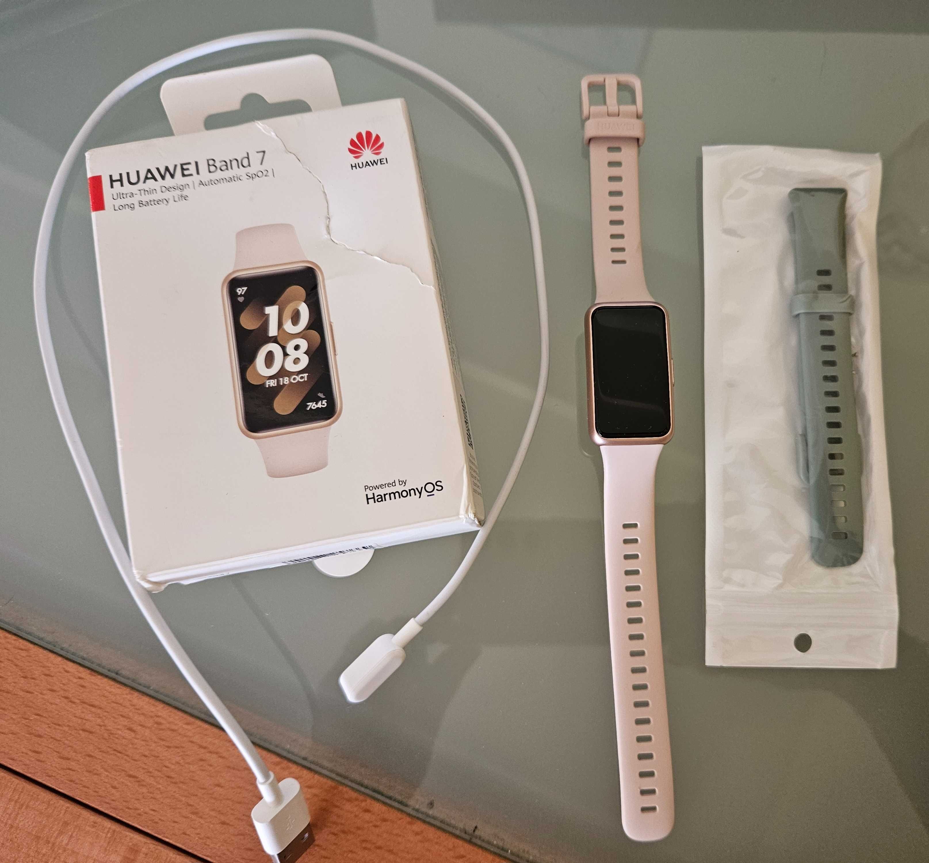 Huawei Band 7 różowa opaska + GRATIS opaska w kolorze khaki