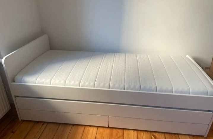 Łóżko Ikea Slakt rozsuwane 90x200/180x200+2szuflady+stelaż+materace+tr