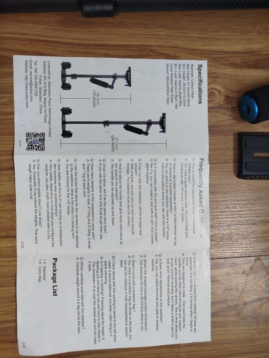 Ручний стабілізатор PULUZ 38,5-61 см з вуглецевого волокна