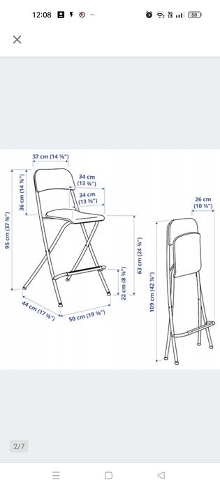 IKEA FRANKLIN Taboret składany z oparciem 63 cm - 3 sztuki