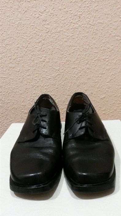 туфли женские черные кожаные квадратный носок, ботинки
