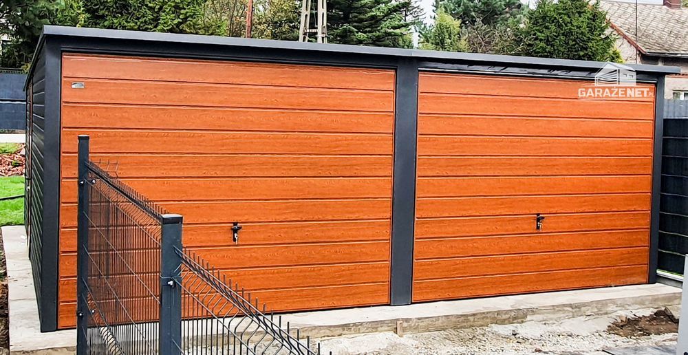GARAŻ BLASZANY 6m x 6m 2x Brama Uchylna Złoty Dąb Antracyt 6x6 GB205