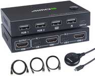 AIMOS KVM Przełącznik USB HDMI Obsługa 4K 30Hz dla 2 komputerów