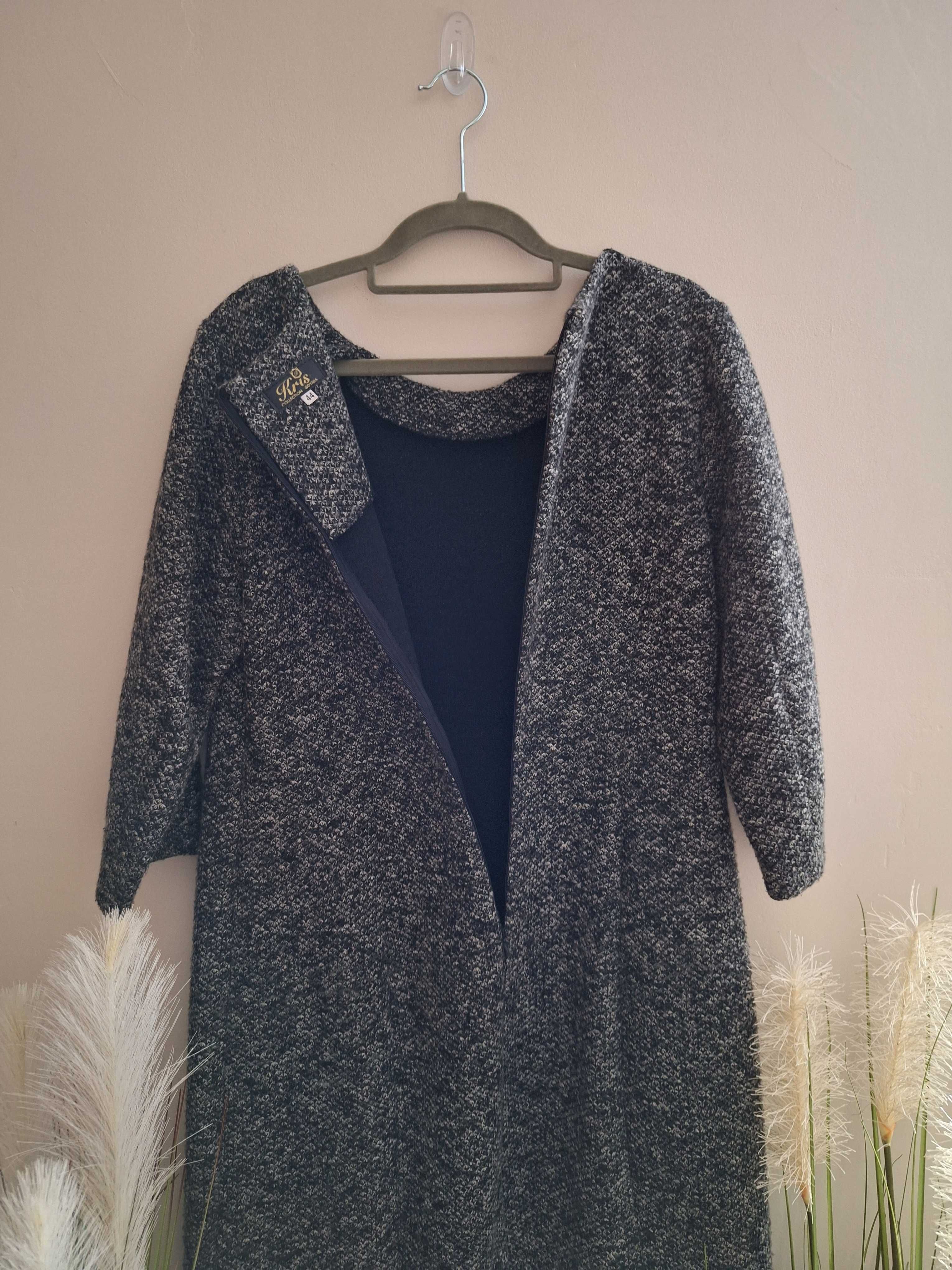 Sukienka sweterkowa prosta szara z 3/4 rękawem Kris Collection XL (42)