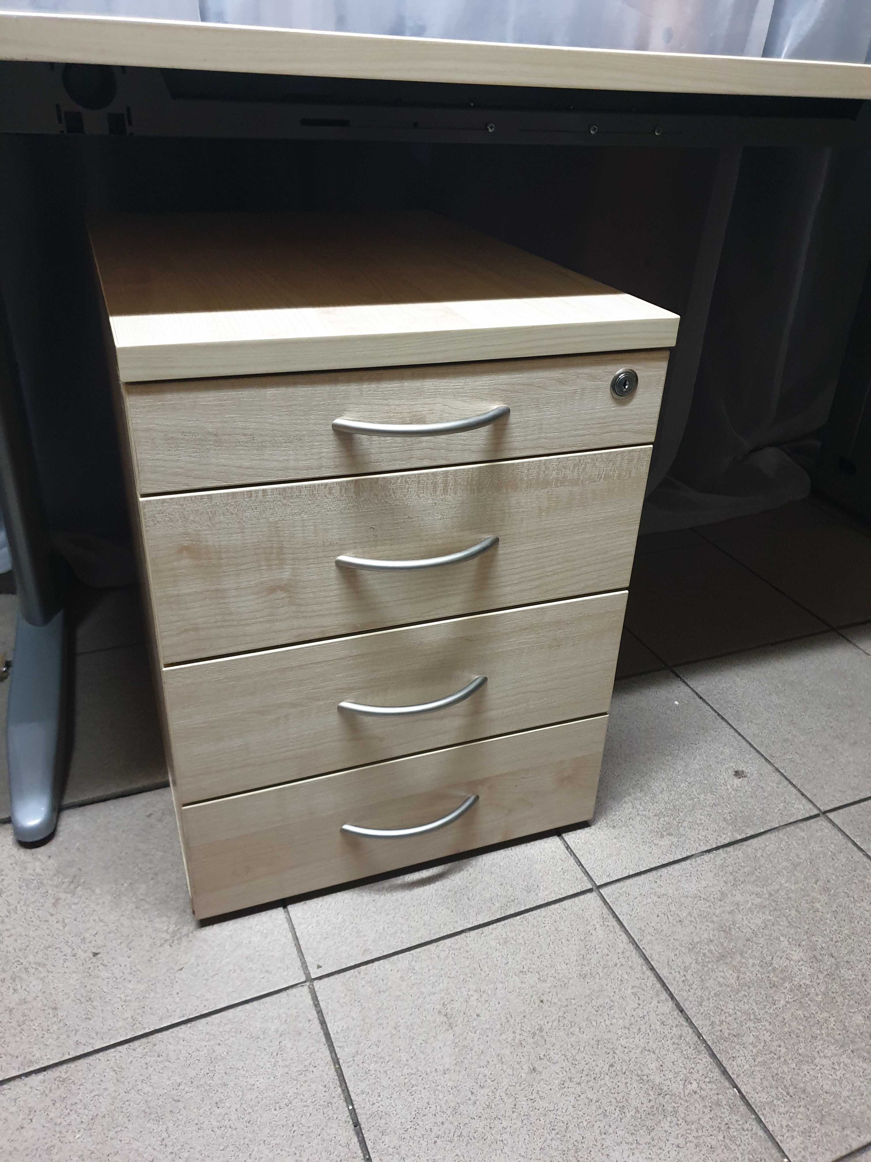 Biurko z kontenerkiem IKEA duze  jasne srebrne nogi stol biurowy blat