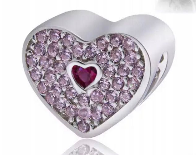 charms do pandora srebro s925 różowe serce one love kryształ
