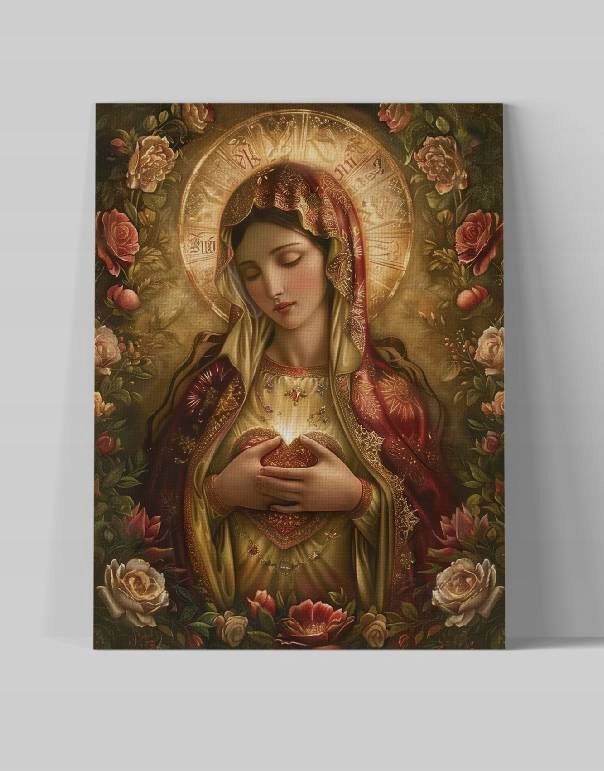 Obraz na płótnie "Serce Maryi" 60x80 cm - sztuka sakralna do wnętrz