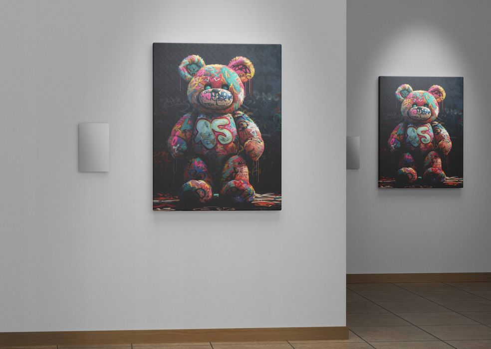 Obraz na płótnie "Grafitti Miś" 30x40 cm - nowoczesna sztuka do wnętrz