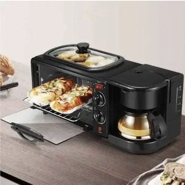 Електрична піч для випічки з кавоваркою та сковородою 3 в 1, 1000Вт