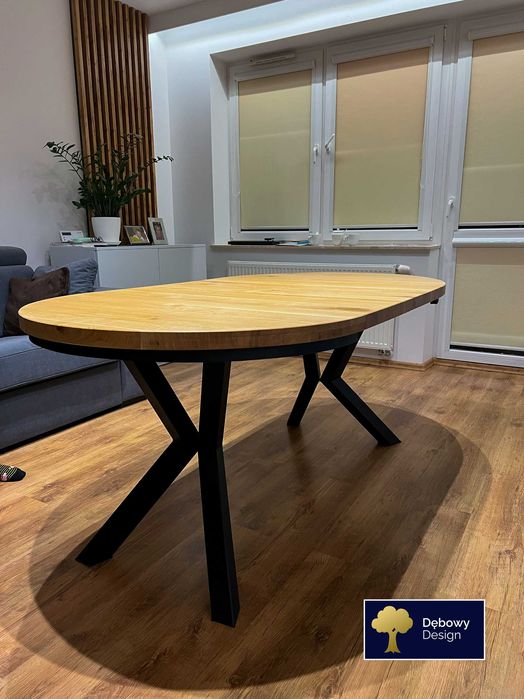 Stół okrągły rozkładany dębowy loft pająk