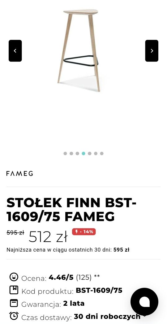 Stołek barowy Finn BST-1609/75 hoker FAMEG